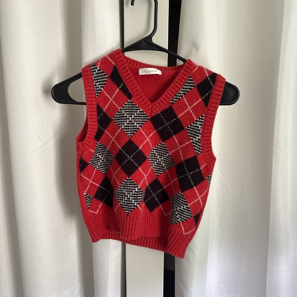 Hype Red and Black V-Neck Sweater